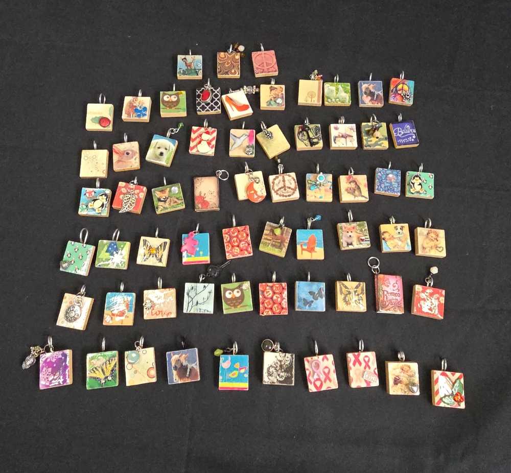 Assorted Scrabble Tile Pendants W/Charms - Mixed Designs (63)